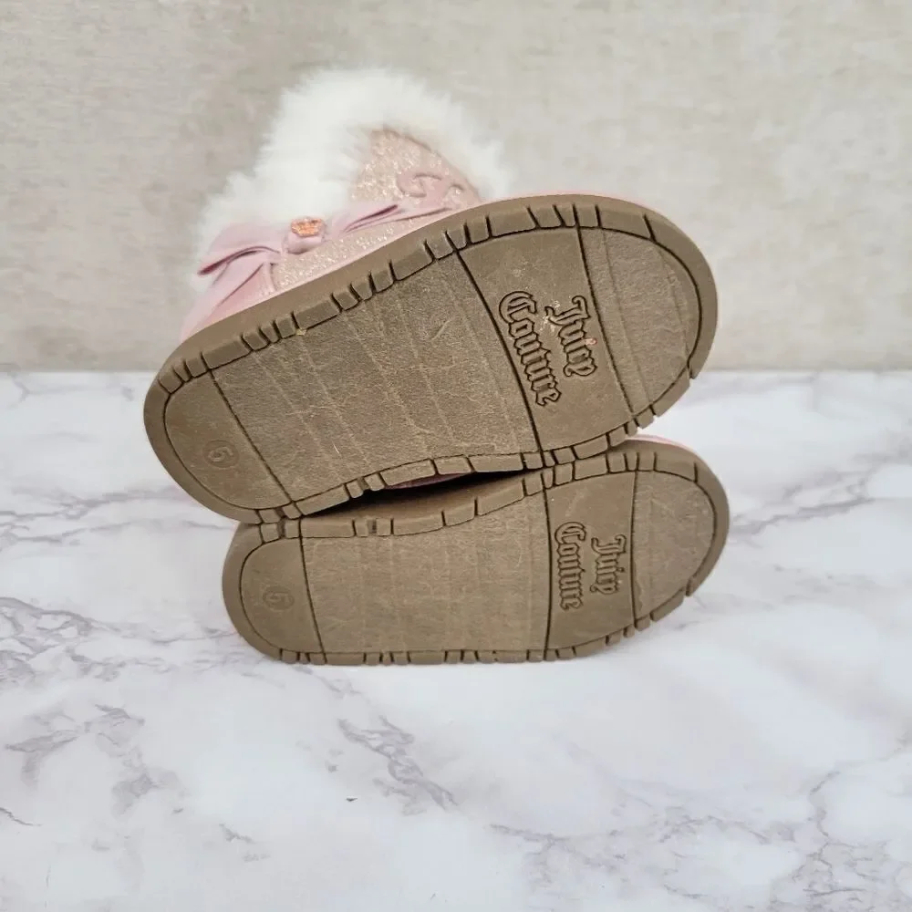 Juicy Couture Lil Windsor Blush Glitter Girls Pink Sparkly Faux Fur Boots Size 5